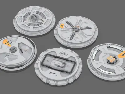  Modular Sci-Fi Hatch Covers with Caution Labels Gray 