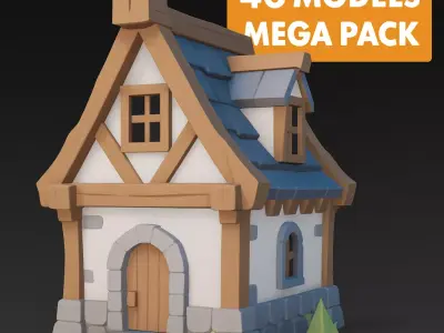 Low Poly Medieval Village Pack 01 Stylized Game Ready 3D Models Low-poly 3D model