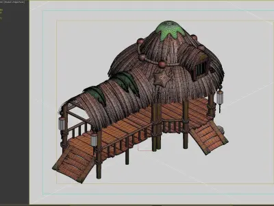 beach room thatched cottage 3D model