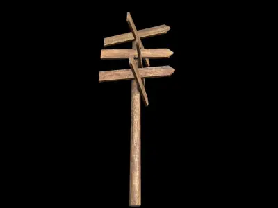 Signpost6 wooden stick with cross Low-poly 3D model