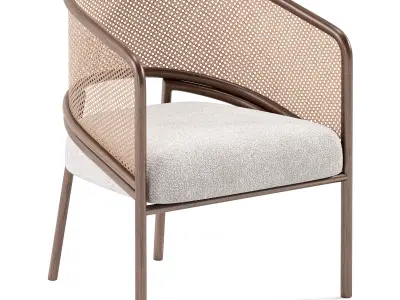 Rattan Spencer Dining Chair Walnut Wood 3D model