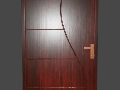 door 1 wooden with metal handle Low-poly 3D model