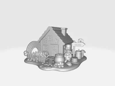 St Patrick Day Lucky Cottage Leprechaun House with Rainbow 3D print model