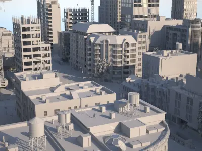 Downtown city in sky Low-poly 3D model