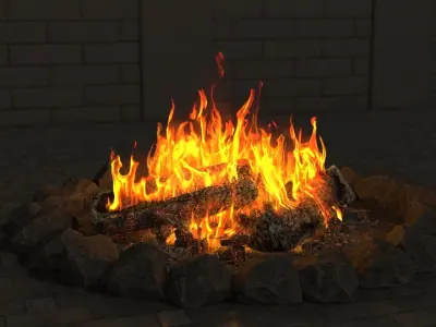 Bonfire Burning with Fire Ashes Low-poly 3D model