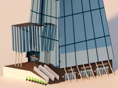the shard low poly tall building with glass windows Low-poly 3D model