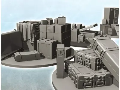 Set of battlefield accessories with ammunition boxes 1 3D print model