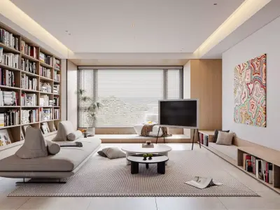 Modern living room sofa and coffee table set 3D model