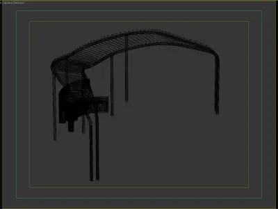 Curved Wood and Metal Pavilion with Bench Seating 3D model