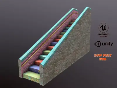 Old Colorful Stairs Low-poly 3D model