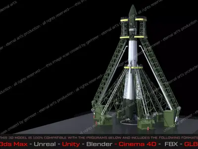 Vostok Launch Complex and R7 Rocket - Russia 3D model