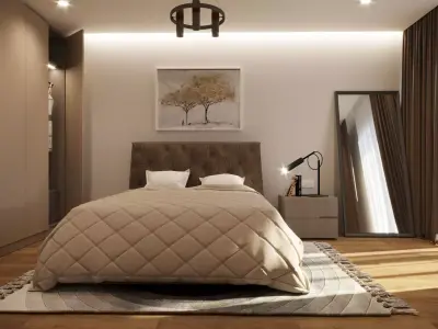 BEDROOM SET with walls and wooden floors 3D model