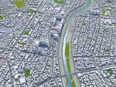Cheongju Downtown South Korea Low-poly 3D model