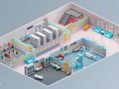 Hospital 3 Low-poly 3D model