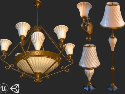 Vintage Light Pack PBR Game Ready Low-poly 3D model