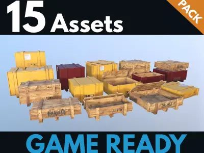 Crates -  Wooden Boxes Low-poly 3D model