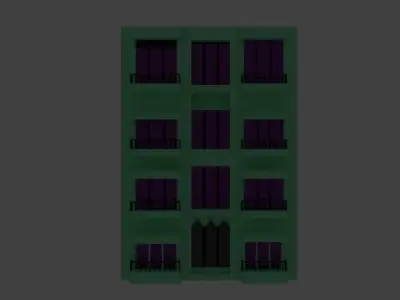 3D City Model low-poly 3D model building with windows and bal... Texture