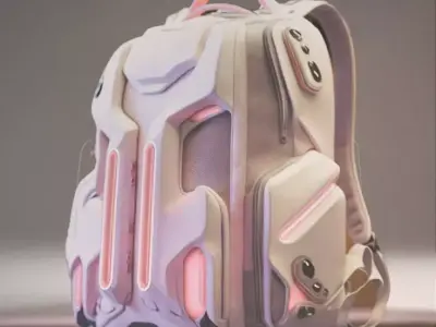 Futuristic Backpack 3D Model Neon Pink Lights Sci-Fi Design Low-poly 3D model