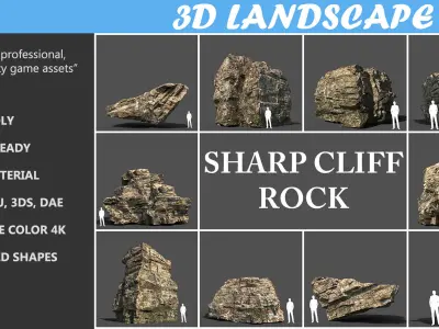 Low poly Rock Cliff Pack 191223 Low-poly 3D model