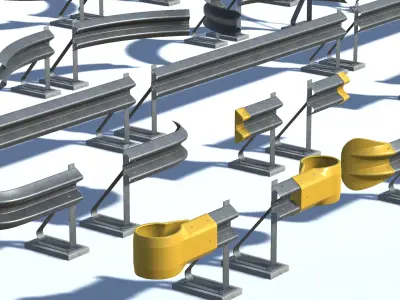 Modular Road Barrier Kit with Sprung Posts Low-poly 3D model