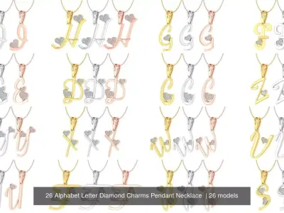 26 Alphabet Letter Diamond Charms Pendant Necklace  3D Model Pack