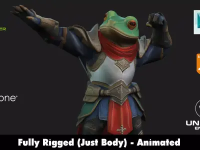 Big Warrior armor frog Rigged 2500 Free animations tutorial  Low-poly 3D model