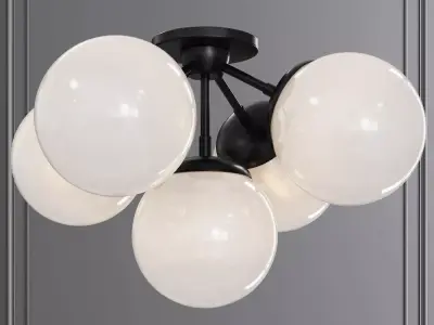 Modo Ceiling Mount 5 Globes Black and Cream Glass 3D model