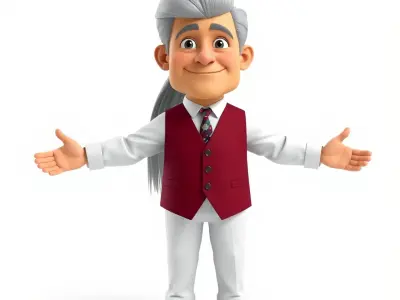 Elderly Man Character Model with Suit Rigged and Animated Low-poly 3D model