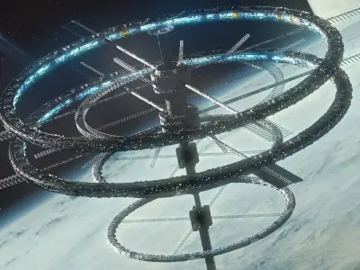 Sci Fi Space Station PBR Futuristic Ship City 3D model