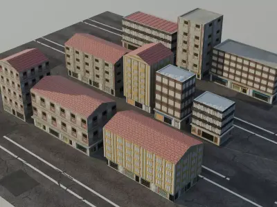 City Buildings Pack  Modular Urban Architecture Set Low-poly 3D model