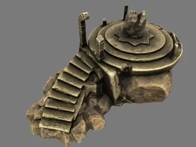 temple stone structure with stairs leading up to it Low-poly 3D model