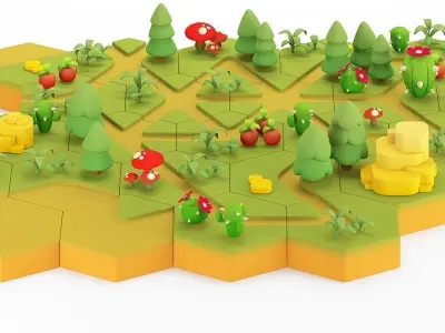 Stylized modular platform game level design Low-poly 3D model