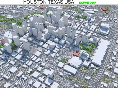 Houston Downtown Texas USA Low-poly 3D model