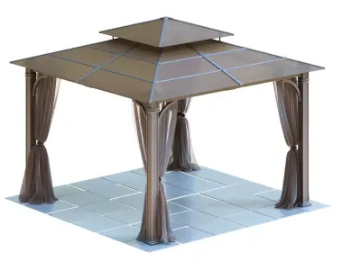 Gazebo outdoor with curtains 3D model