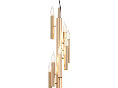 SHIRO gold pendant light with five candle holders 3D model