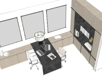 Modern Office Setup with Furniture and Decor 3D model