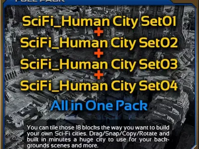 SciFi Human City - Pack Low-poly 3D model