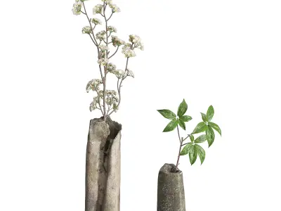 Wild Flower Bouquet Raw Stone Vase 3D model