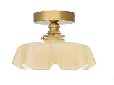 Vintage Brass Ceiling Light Fixture with Glass Shade  Low-poly 3D model
