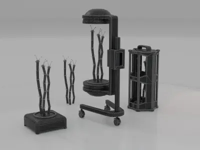 Sci-Fi alien plant with lab containers equipment set K Low-poly 3D model