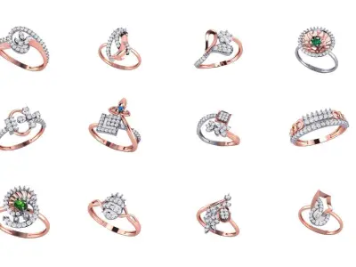 80 Casual solitaire rings bulk collection 3d model 3D print model
