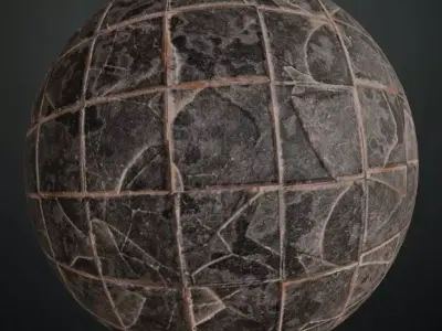 Weathered Dark Cracked Stone Floor Tiles PBR Seamless Texture