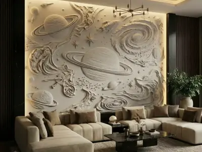 Modern Space Relief Panel Wall Decor Set STL Mural CNC 349  3D model