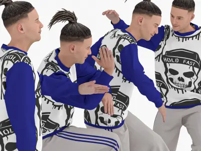 Man in 04 Poses Street Dance Low-poly 3D model