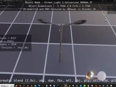 Street Light 1 Galvanized 3000mm 2F Low-poly 3D model