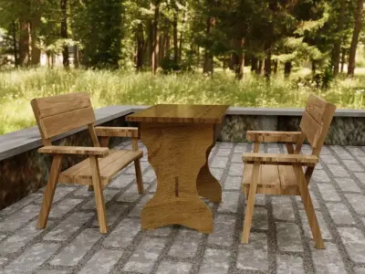 Rustic Wooden Patio Dining set 3D model