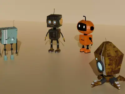 Sci Fi Character Pack   4 Robots  Optimized 3D Assets Low-poly 3D model