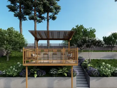 3D Exterior Scene 3D model design patio pergolar 3D model