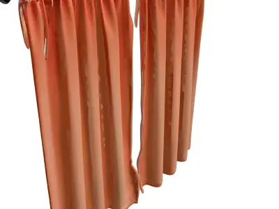 Modern Orange Velvet Curtains Set Low-poly 3D model