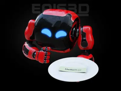 Cute Space Robot Rigged H-72 Red 3D model